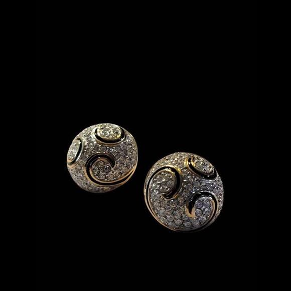 Vintage Signed Swarovski Crystal Domed Stud Earrings - Picture 2 of 9